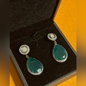 Green Crystal Gold Earrings
